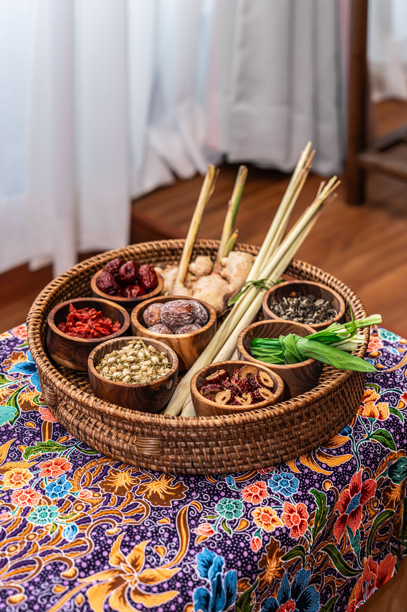 Tray of herbs used in Peranakan rituals